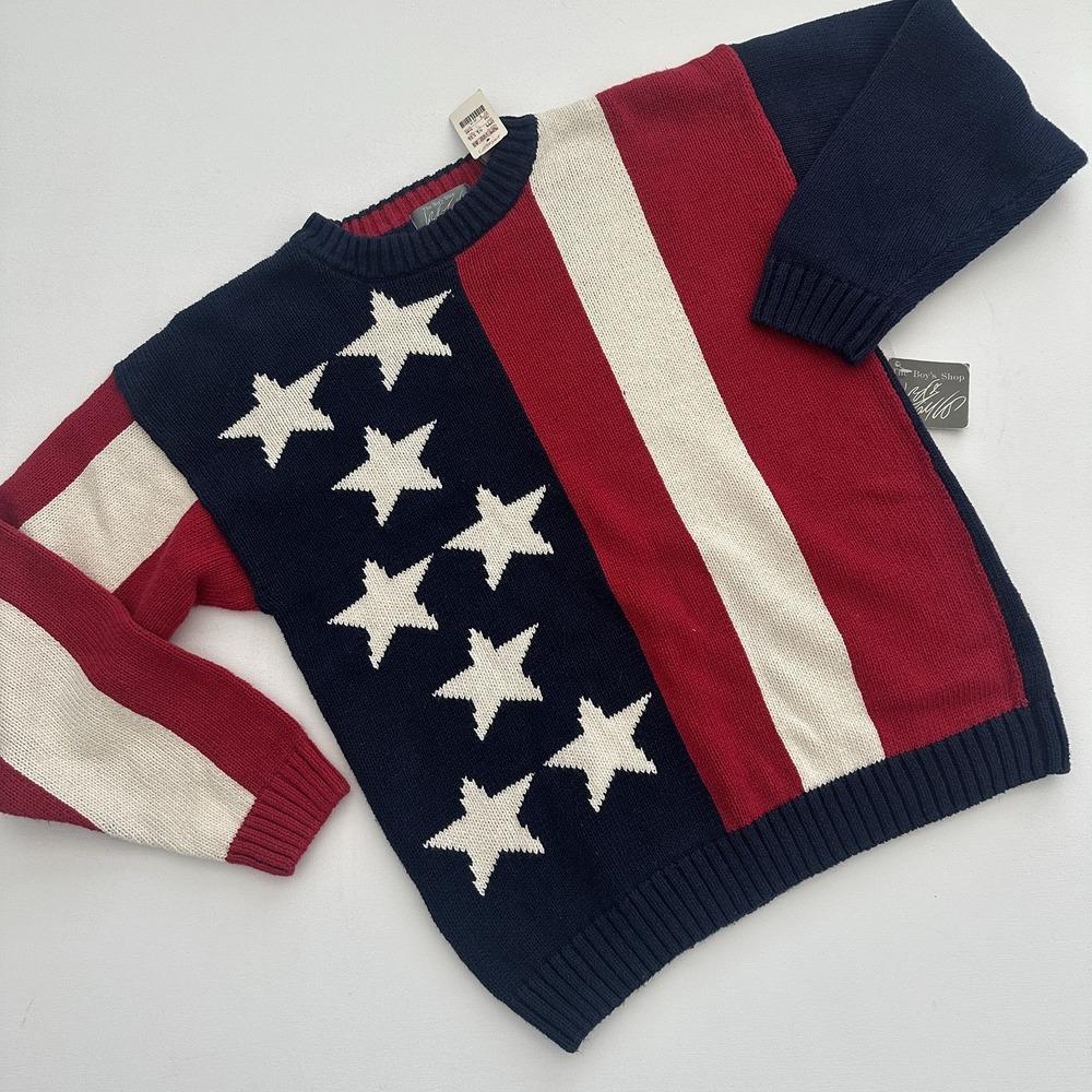 NWT! VTG 90s Lord & Taylor Sweater Boys XL 20 Cotton Knit USA FLAG